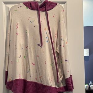 Colorful Splatter Hoodie with Purple Accents
